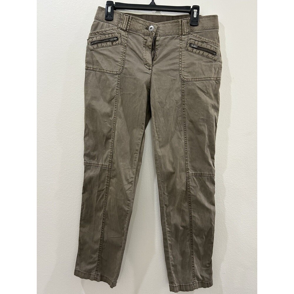 Chicos Sz 00 Womens Sz 2 Pants Outdoor Brown Utility Zipper Pockets Fly Zip